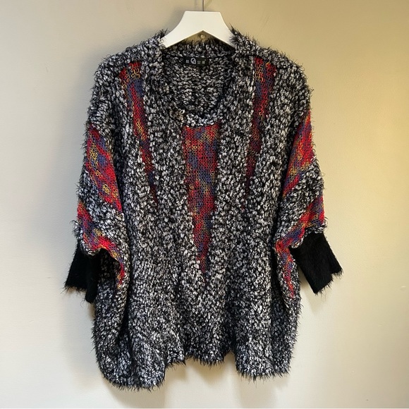 Oversized Boxy Knit Art To Wear Mixed Media Eyelash Fringe Sweater Top One Size - Picture 1 of 15